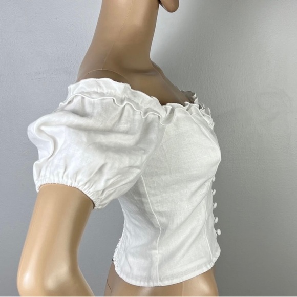 NEW REFORMATION WHITE OFF-THE-SHOULDER LINEN TOP - Picture 6 of 8